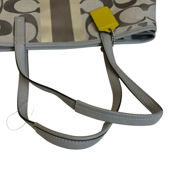 NWOT Coach Signature Stripe Tote Shoulder Bag – Gray Jacquard with Leather Trim - Picture 8 of 13